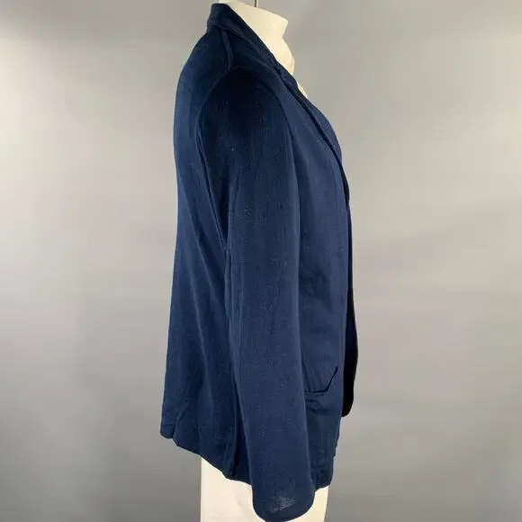 LARDINI Chest Size 44 Navy Heather Cotton Notch Lapel Sport Coat